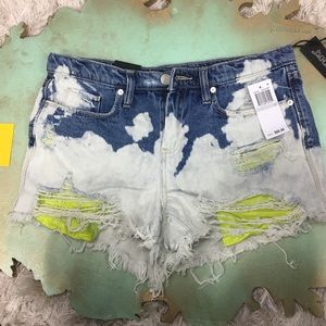 Faded- Distressed Blue and White Denim Shorts